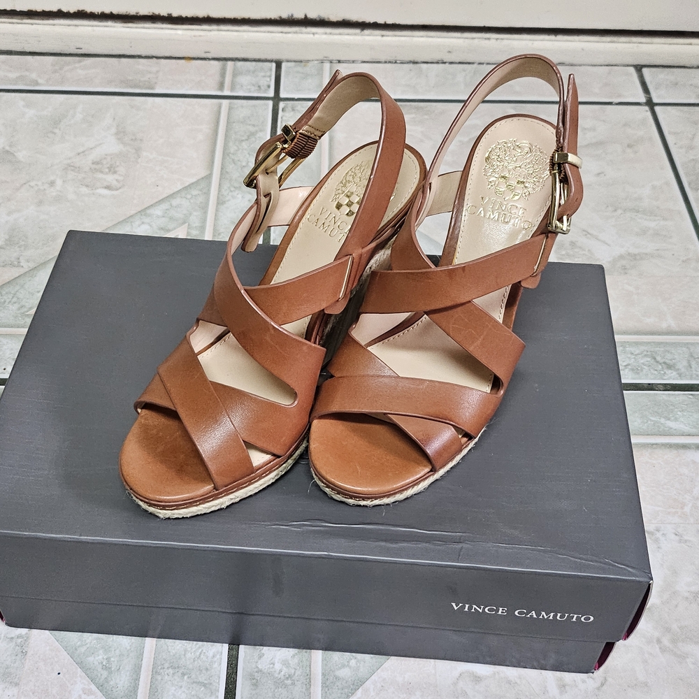 Vince Camuto Tan Leather Strappy Sandals